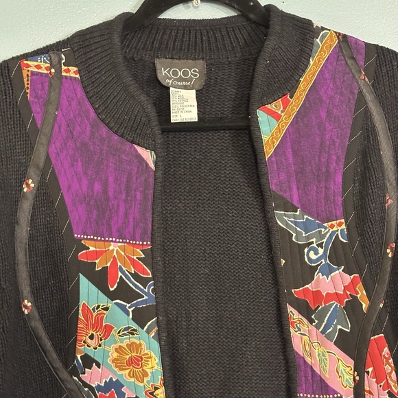 Vtg Koos Of Course Quilted Patchwork Duster Long Cardigan Large Silk Wool Blend - Picture 2 of 9